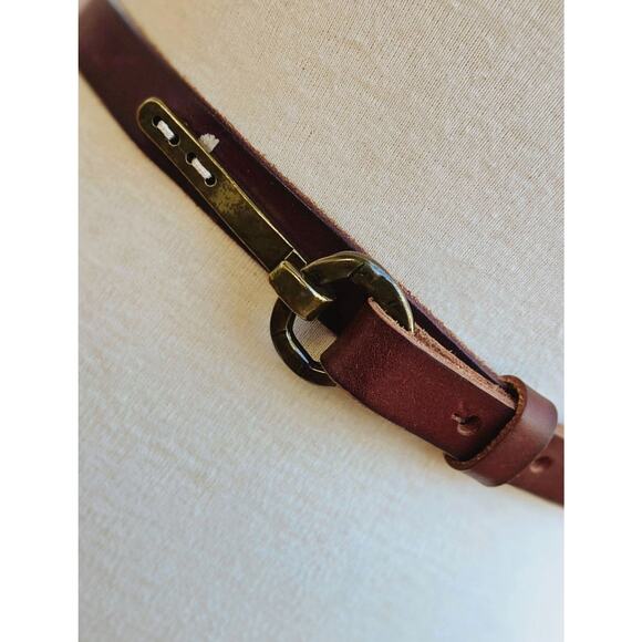 Linea Pelle Brown Leather Skinny Belt Antique Gold Hook Ring Buckle XL main image 5